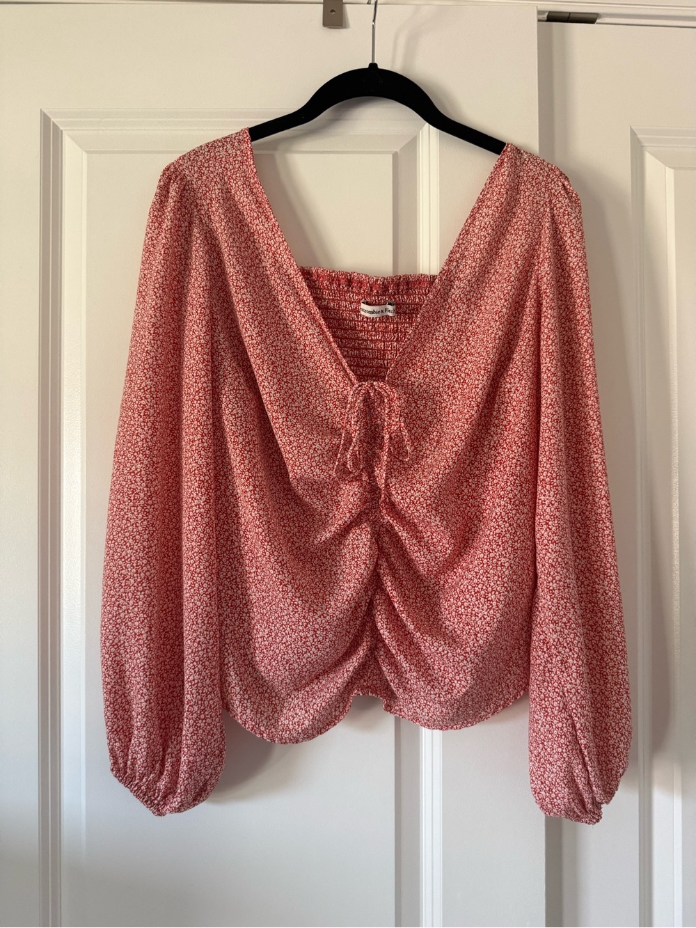 Abercrombie & Fitch Women's Pink Ruched Front Long-Sleeve Top